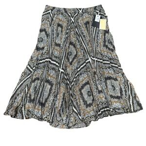 Michael Kors Women's Midi Skirt L Large Maxi Flowy Pleated Geometric Bone NWT